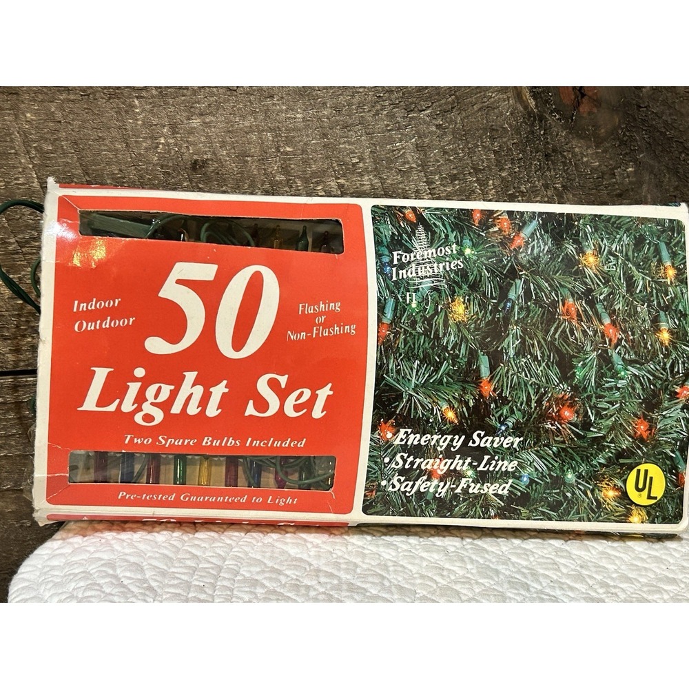 Vintage Foremost Industries Indoor Outdoor Blue 50 Bulb Light Set